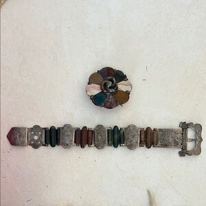 Vintage Silver and Multicolor Bracelet and Brooch Set